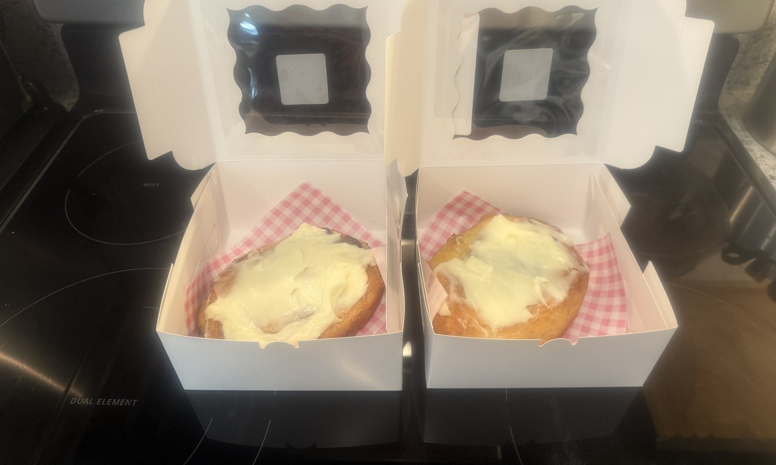 Two boxed orders of Nana Buns, ready for pickup